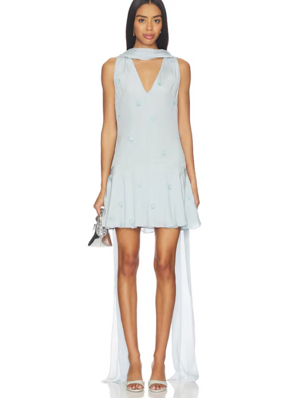 Brynn Embellished Mini Dress in Pale Blue L'Academie